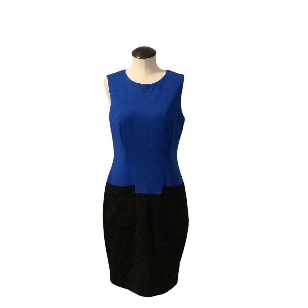 CALVIN KLEIN Blue Black Colorblock Sleeveless Sheath Dress Size 8